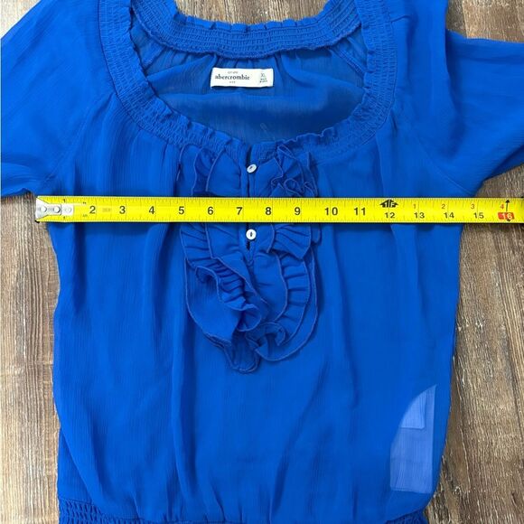 Abercrombie Kids Blue Sheer Ruffle Front Y2K Blouse Size XL Preppy Cute - Picture 7 of 8